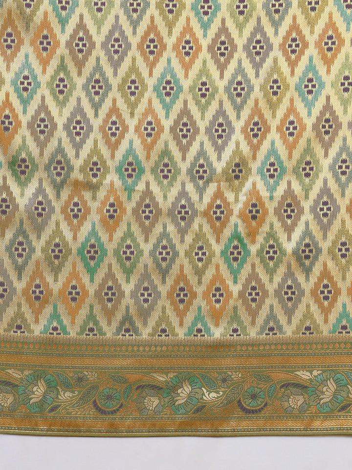 Traditional Brocade Handloom Mysore Silk Saree with Multicolor Meenakari Zari Weaving