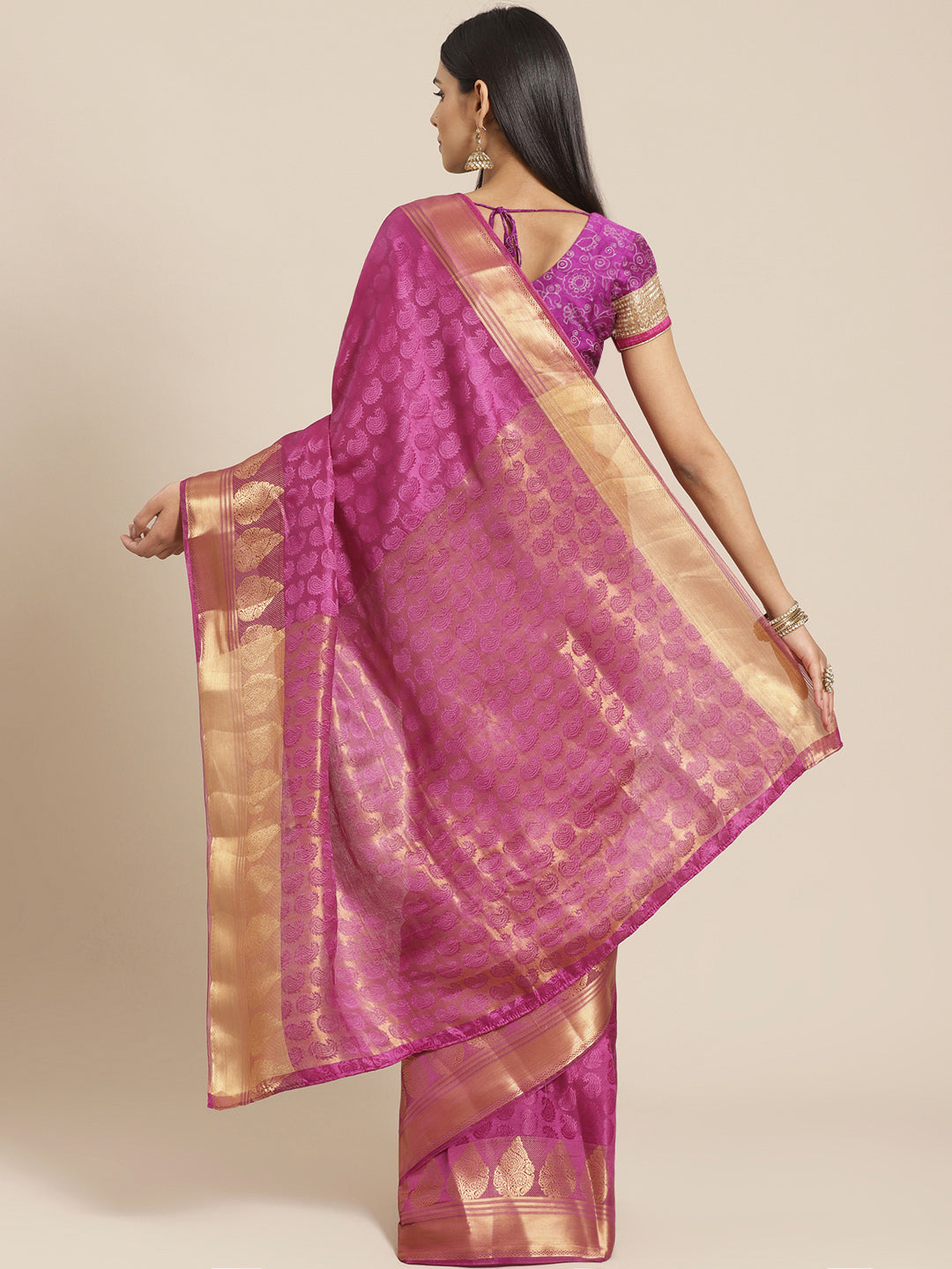 Banarasi Jamdani Embossed Handloom Saree with Paisley Resham Weaving & Woven Zari Border