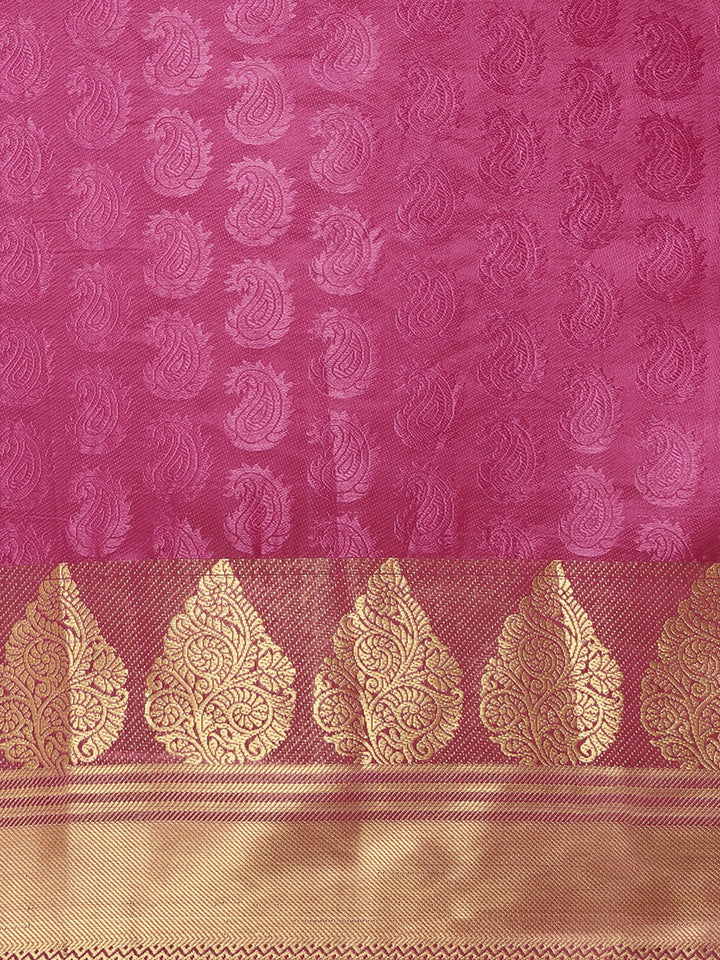 Banarasi Jamdani Embossed Handloom Saree with Paisley Resham Weaving & Woven Zari Border