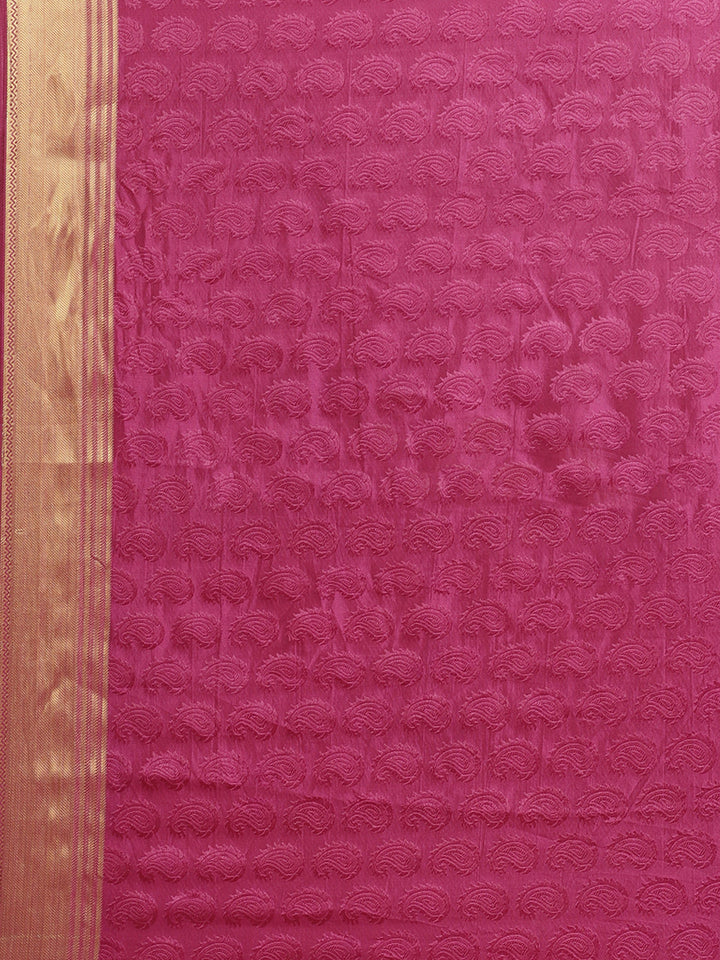 Banarasi Jamdani Embossed Handloom Saree with Paisley Resham Weaving & Woven Zari Border
