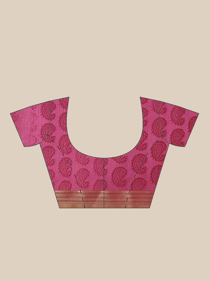 Banarasi Jamdani Embossed Handloom Saree with Paisley Resham Weaving & Woven Zari Border