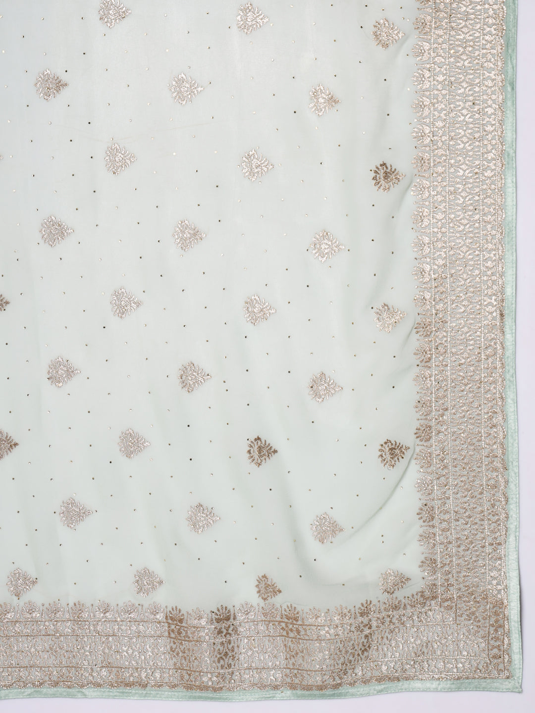 Pastel Zari Embroidered & Crystal Studded Georgette Party Wear Saree