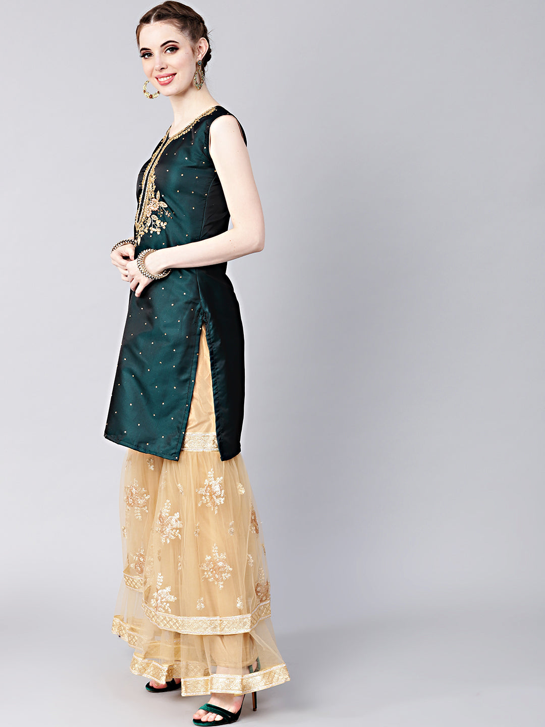 Embellished Kurta Sharara Set with Zari Embroidery