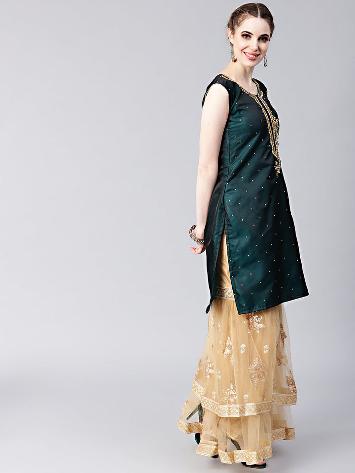 Embellished Kurta Sharara Set with Zari Embroidery