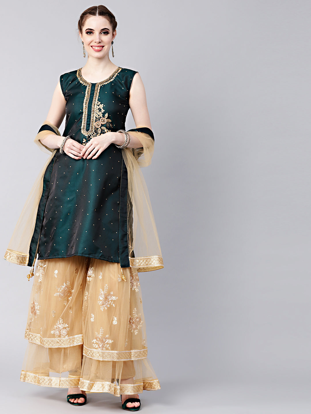 Embellished Kurta Sharara Set with Zari Embroidery