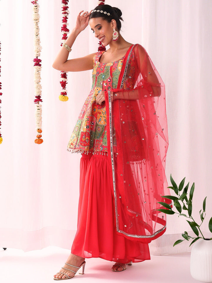 Kalidar Peplum Kurta Sharara Set