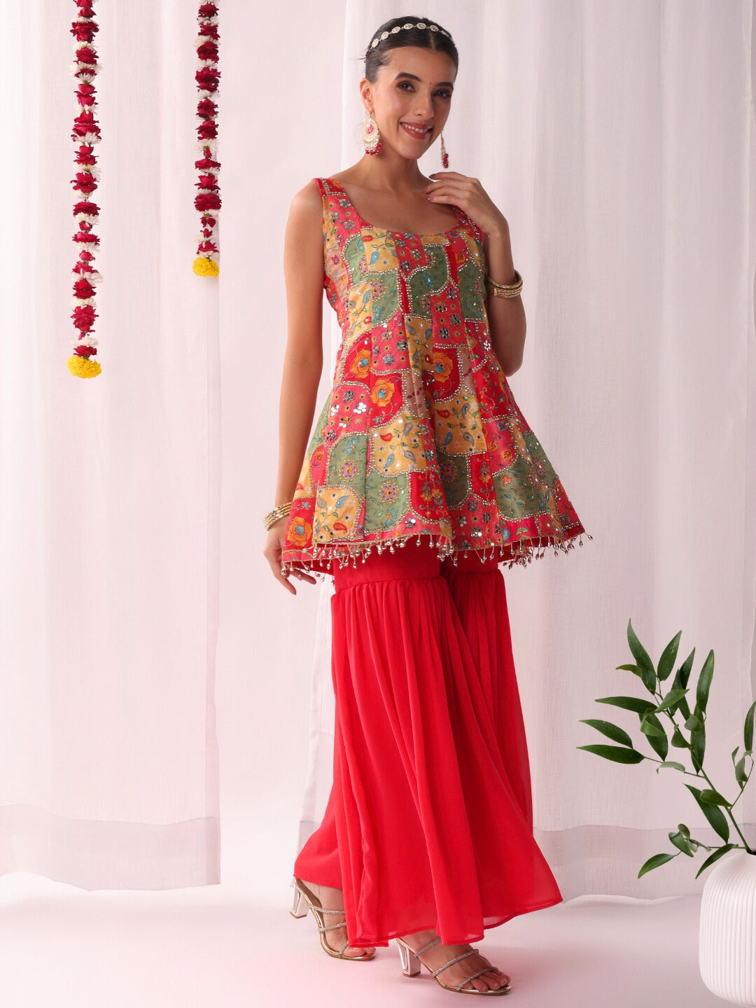 Kalidar Peplum Kurta Sharara Set