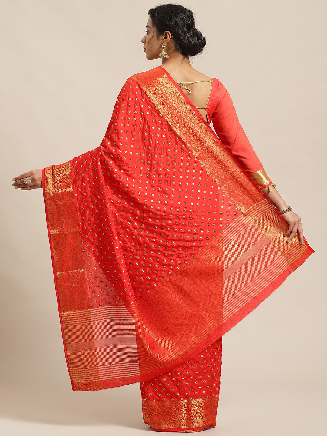 Handloom Raw Silk Saree with Zari Embroidery intricate Butas & Gold Zari Woven Border