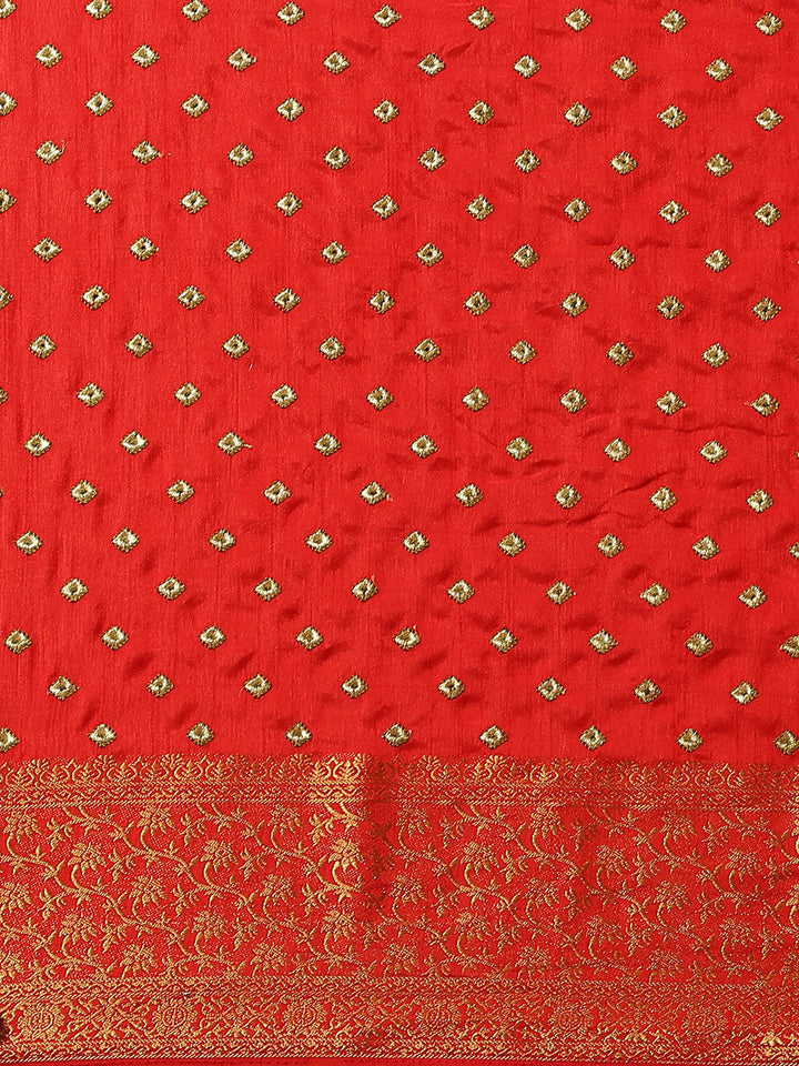 Handloom Raw Silk Saree with Zari Embroidery intricate Butas & Gold Zari Woven Border
