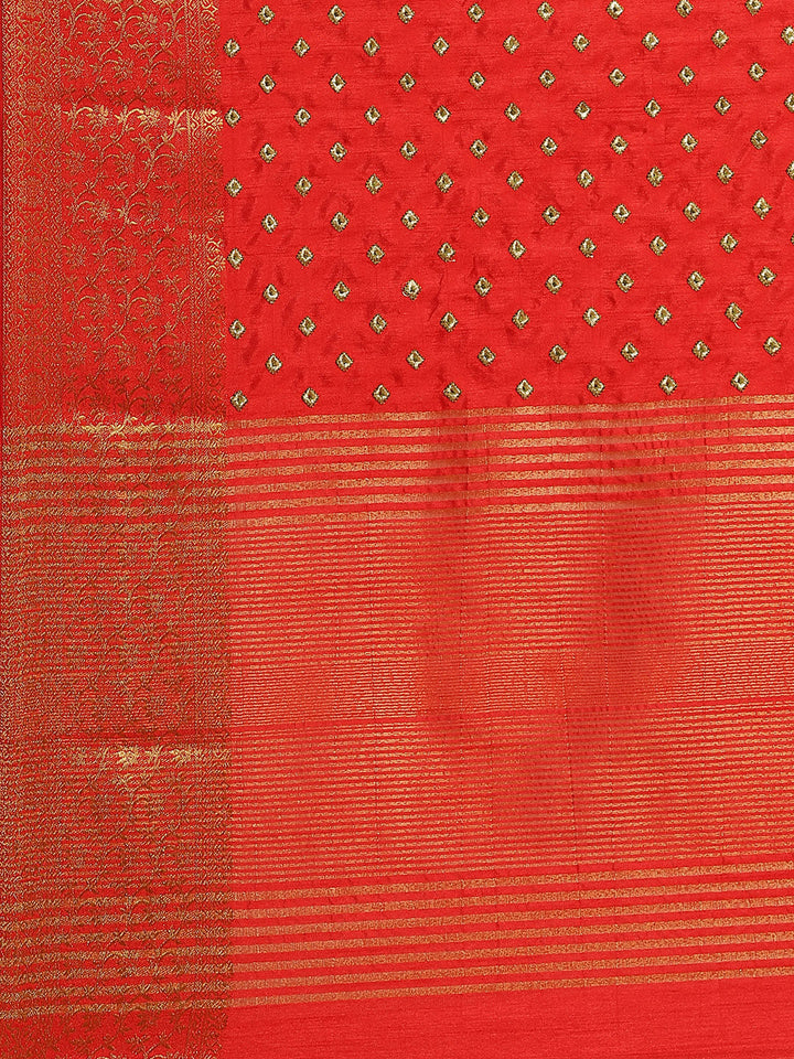 Handloom Raw Silk Saree with Zari Embroidery intricate Butas & Gold Zari Woven Border