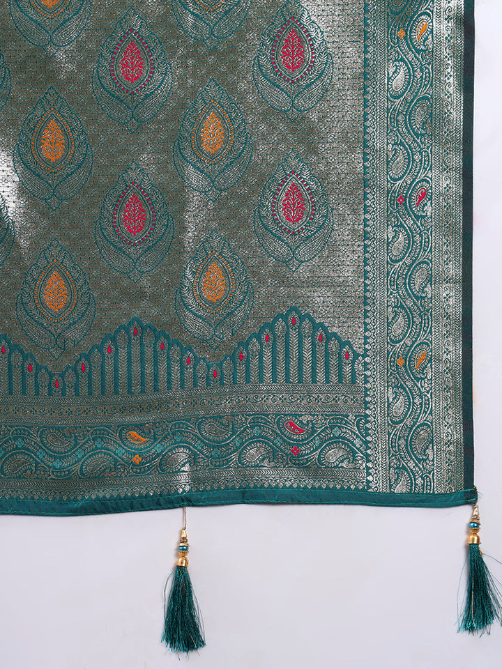 Handloom Banarasi Brocade Silk saree with Intricate Meenakari Weaving & Paisley Border