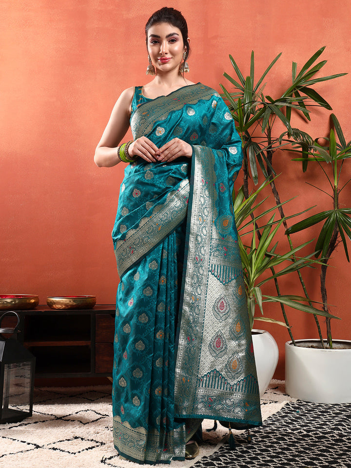 Handloom Banarasi Brocade Silk saree with Intricate Meenakari Weaving & Paisley Border