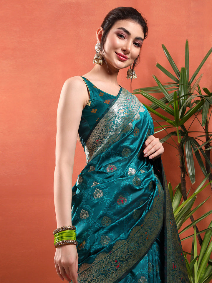 Handloom Banarasi Brocade Silk saree with Intricate Meenakari Weaving & Paisley Border