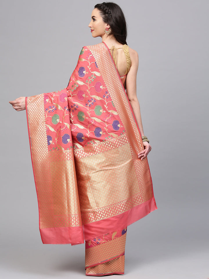 Banarasi Handloom Silk saree with Meenakari Floral Pattern