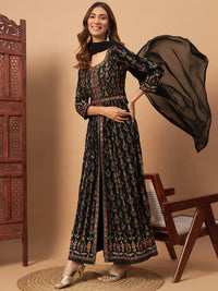 Chhabra 555 Front Slit Georgette Long Kurta Set with Multicolor Resham Thread Embroidery and Belt