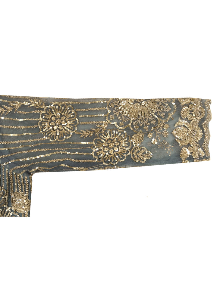 Steel Blue Sequin Embroidered Georgette Saree with Heavy Zari Floral Border and Stitched Blouse