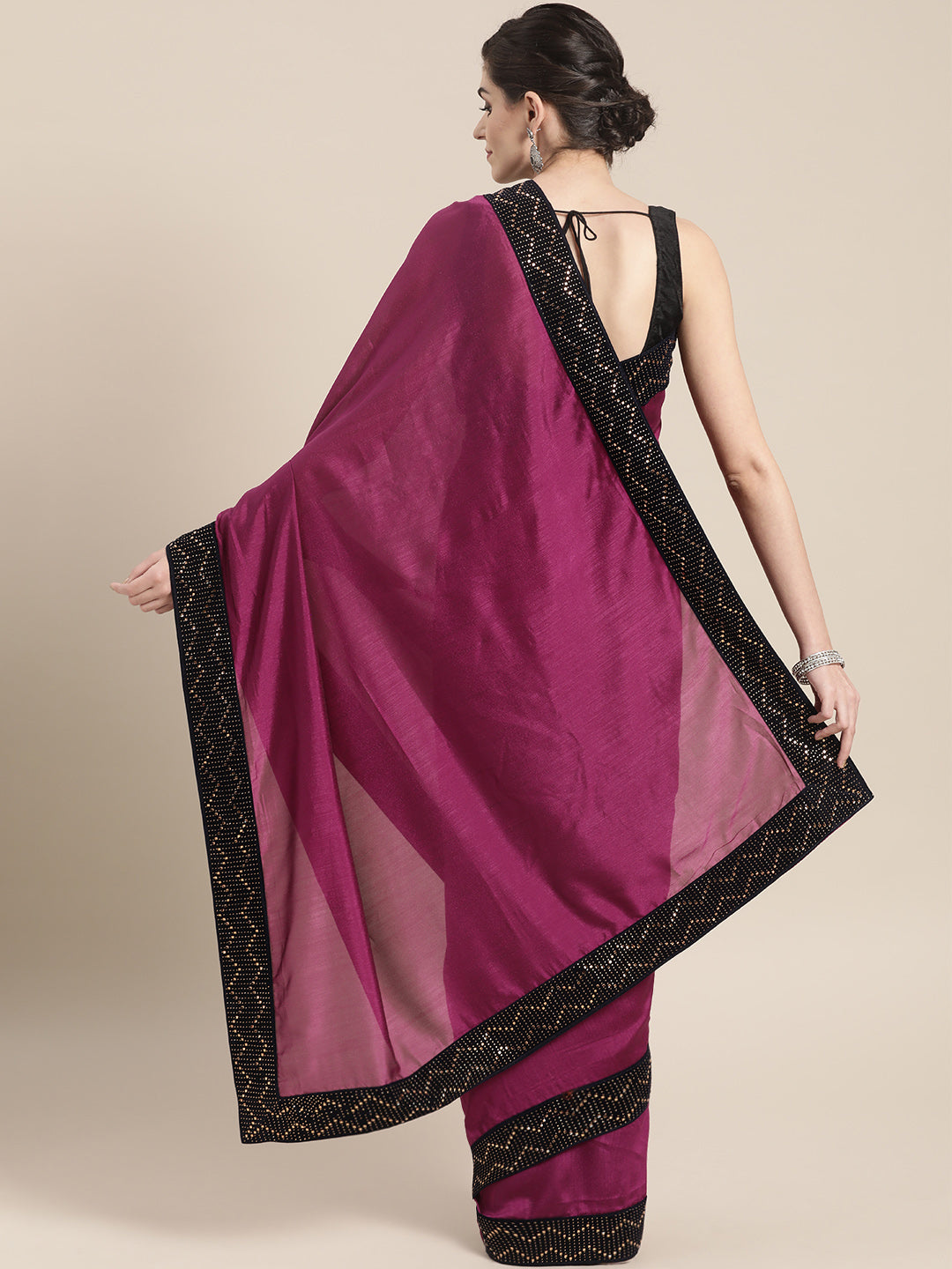 Raw Silk saree with Hand-Embellished Velvet Border