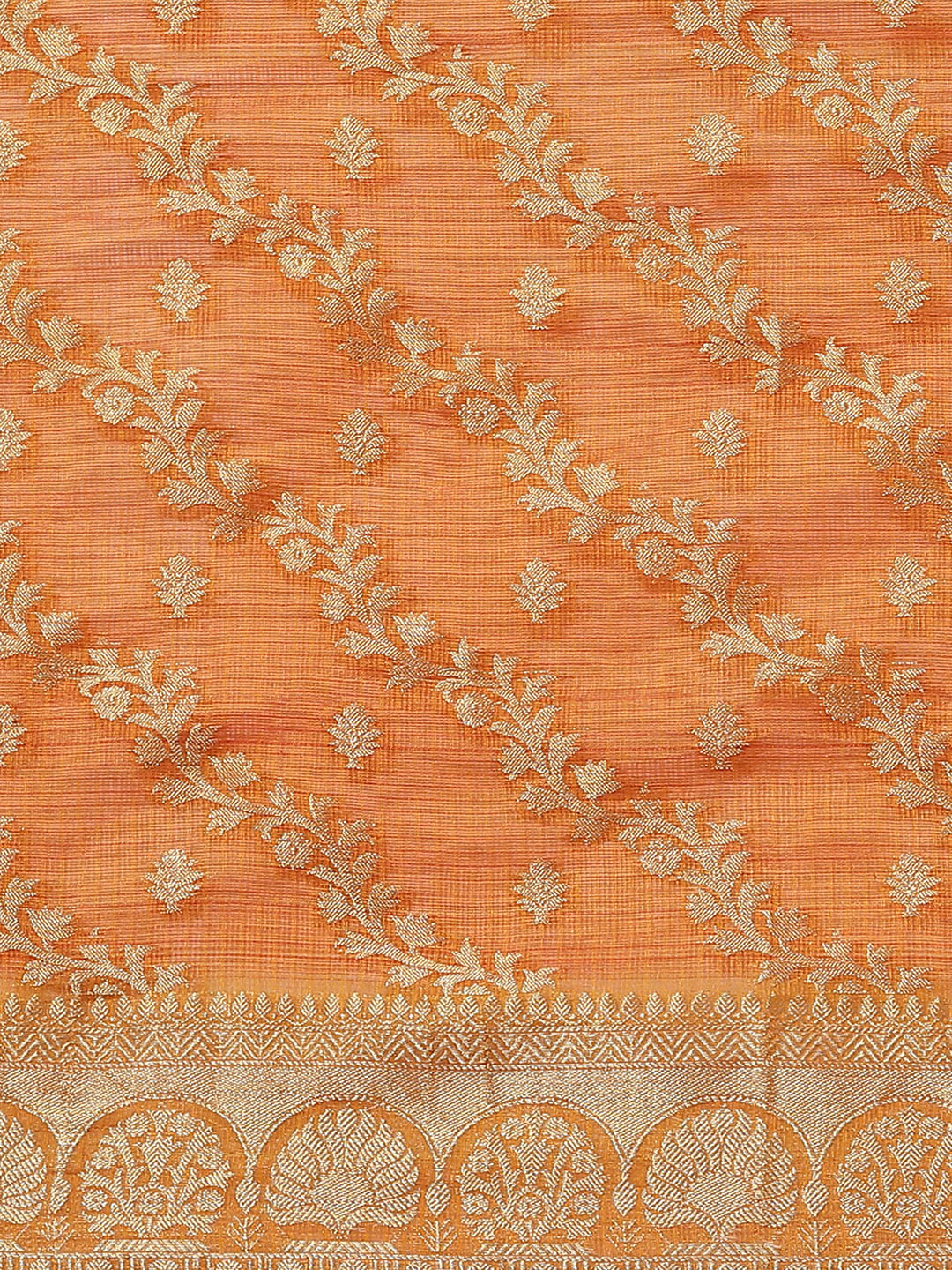 Rust Orange Jamdani Chanderi Saree with Leheriya pattern Zari Weaving