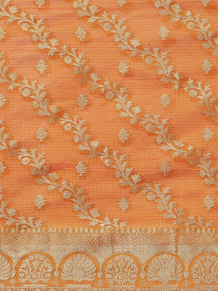 Rust Orange Jamdani Chanderi Saree with Leheriya pattern Zari Weaving