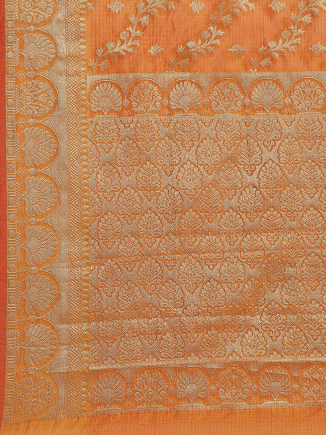Rust Orange Jamdani Chanderi Saree with Leheriya pattern Zari Weaving