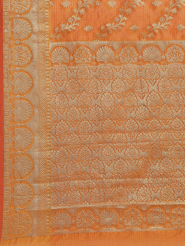 Rust Orange Jamdani Chanderi Saree with Leheriya pattern Zari Weaving