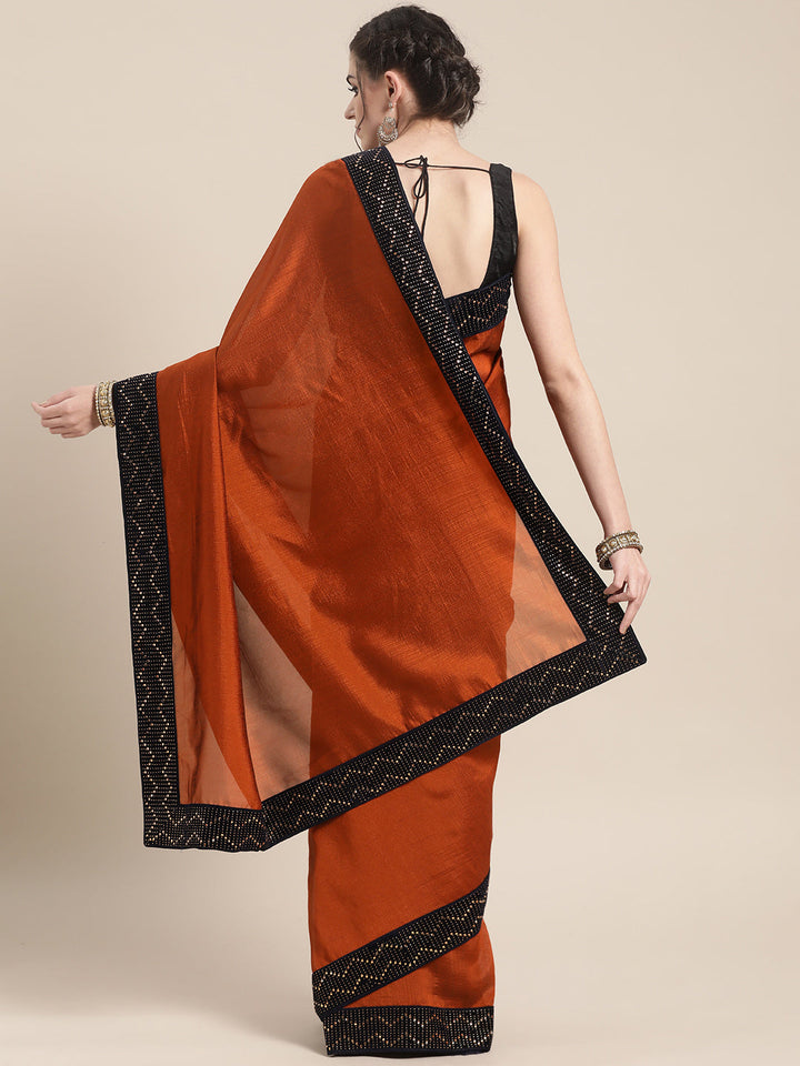 Raw Silk saree with Hand-Embellished Velvet Border