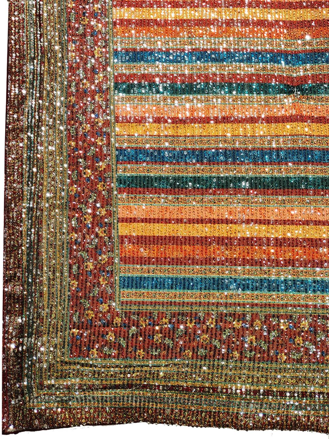 Multi Striped Digital Print Georgette Saree With Sequence Embroidery