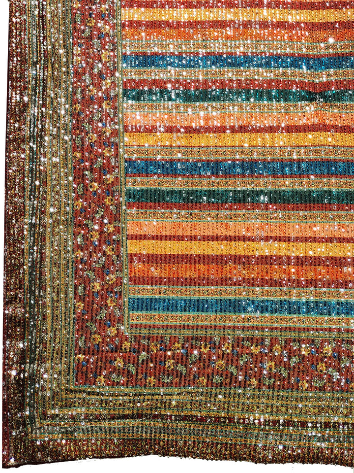 Multi Striped Digital Print Georgette Saree With Sequence Embroidery