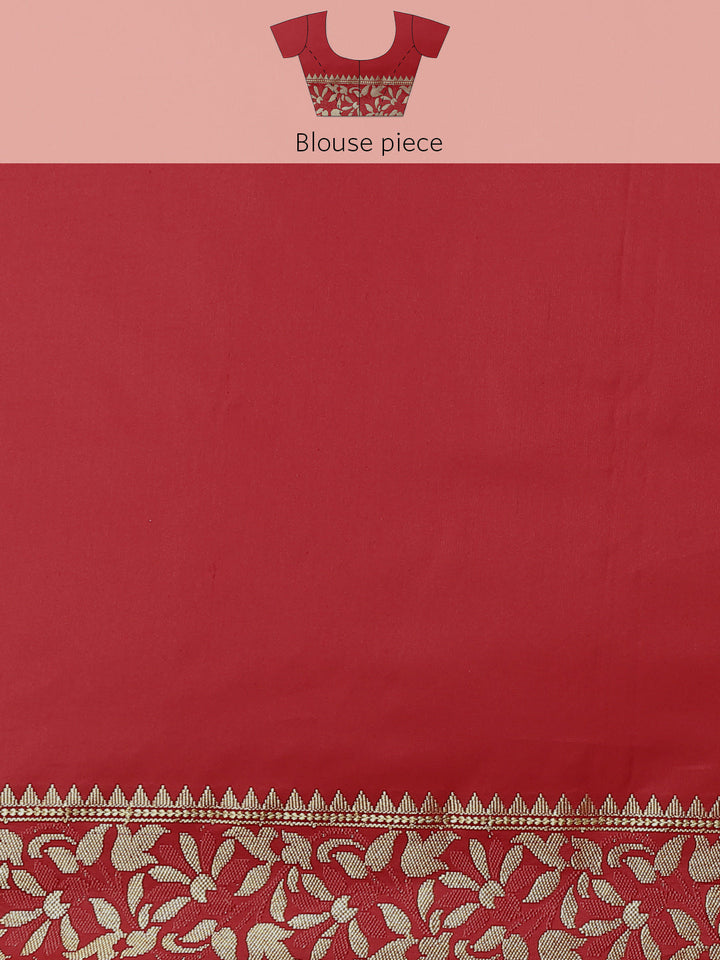 Orange Floral Ethnic Motifs Banarasi Silk Saree with Contrast Pallu