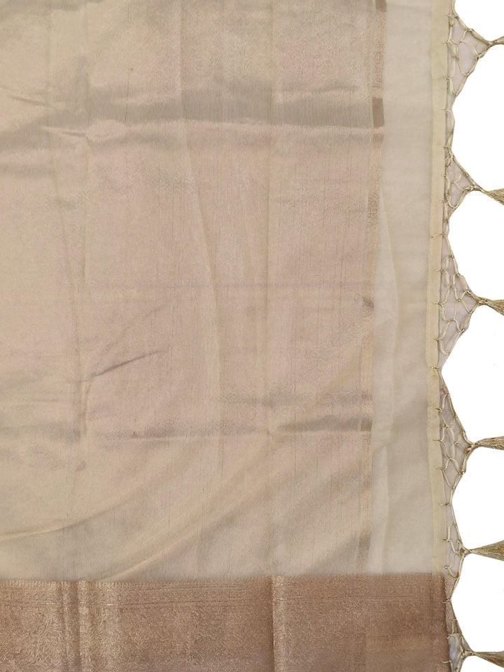 Cream Floral Printed Silk Saree with Zari Border and Rose Motif