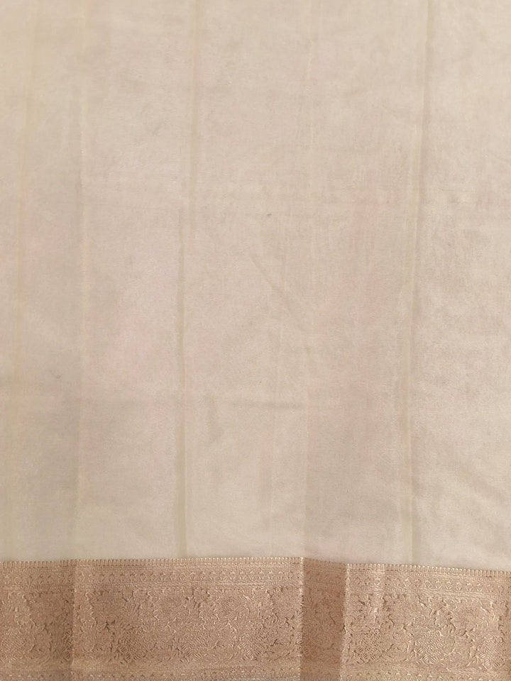 Cream Floral Printed Silk Saree with Zari Border and Rose Motif