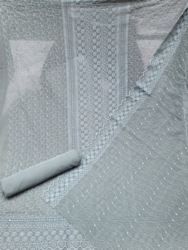Chikankari Schiffli Embroidery Dress Material with Sequin Embellishments