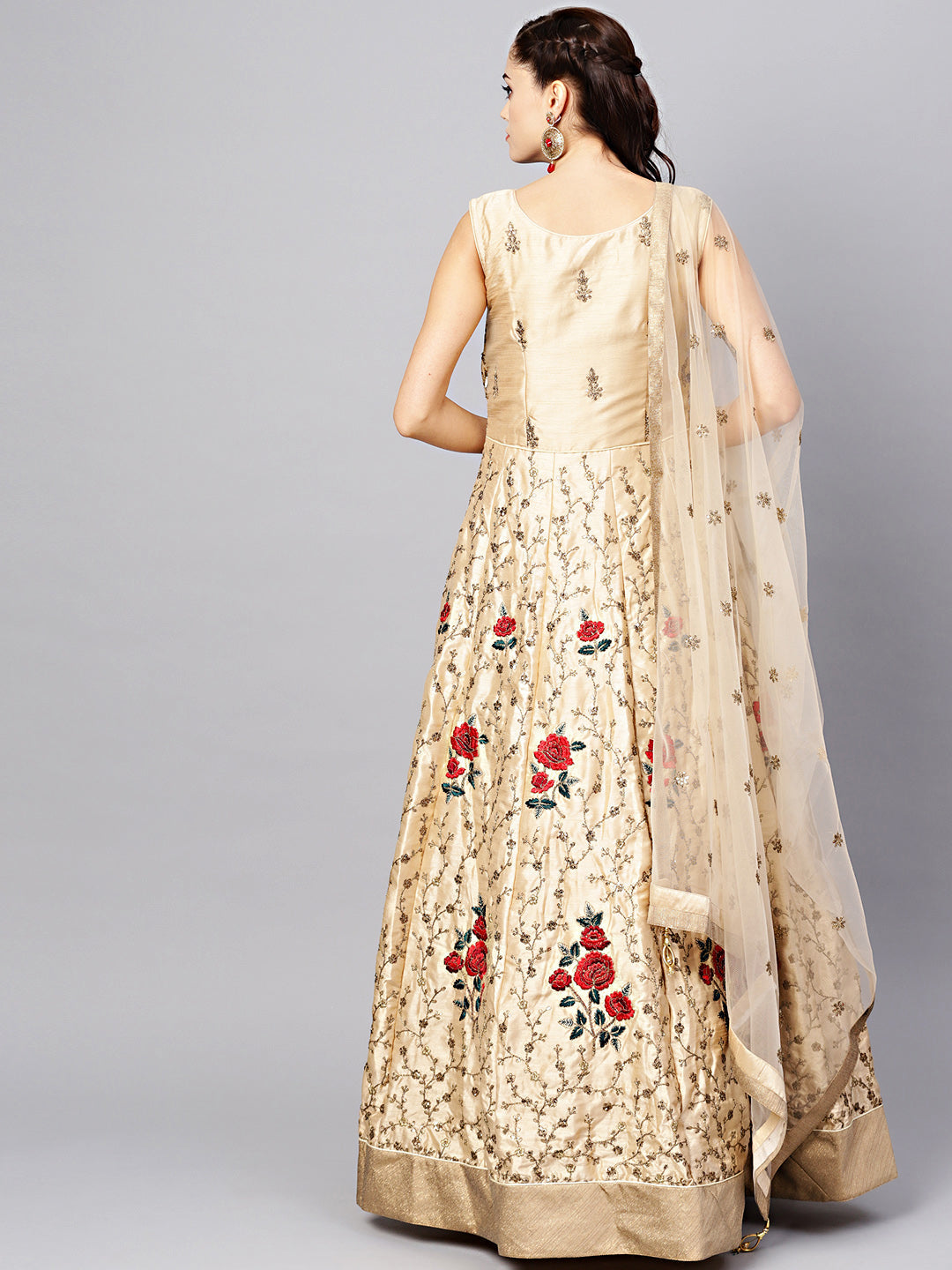 Anarkali Silk Gown with Zari Sequin Embroidered Floral pattern