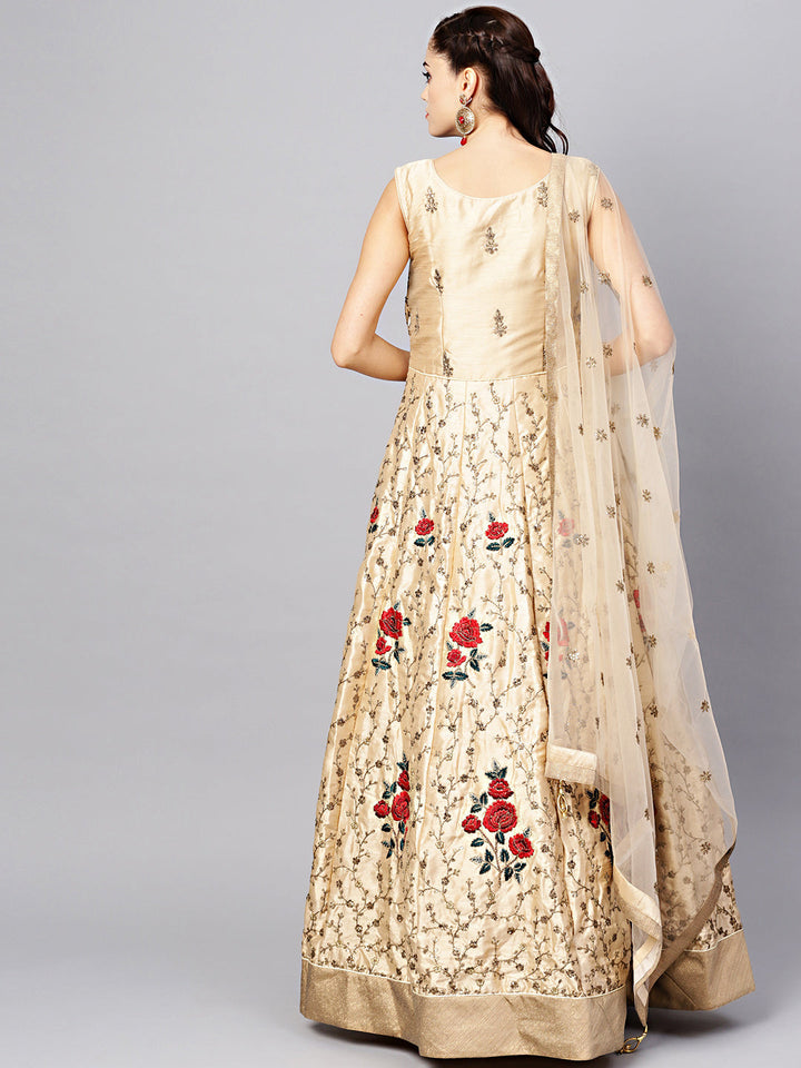 Anarkali Silk Gown with Zari Sequin Embroidered Floral pattern