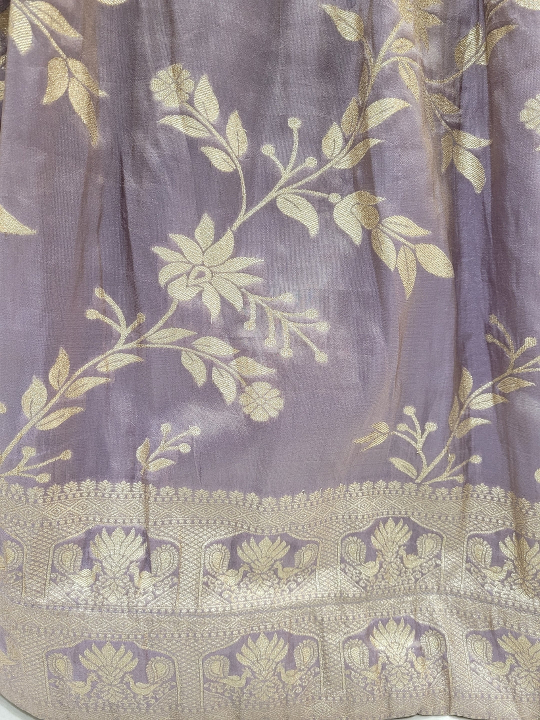 Lavender Banarasi Silk Gharara Set with Zari Woven Floral Patterns & Net Dupatta