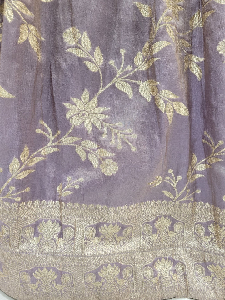 Lavender Banarasi Silk Gharara Set with Zari Woven Floral Patterns & Net Dupatta