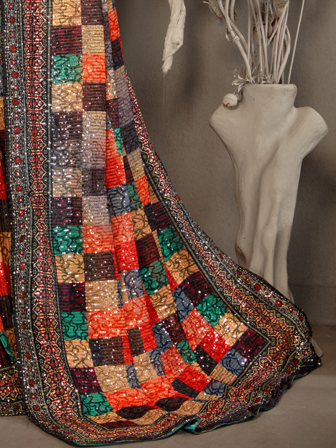 Sequin Embroidered Cocktail Saree with Digital Print pattern