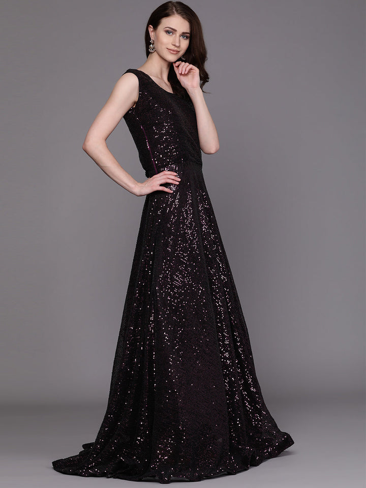 Black Sequinned Cocktail Gown with Ruffled dupatta