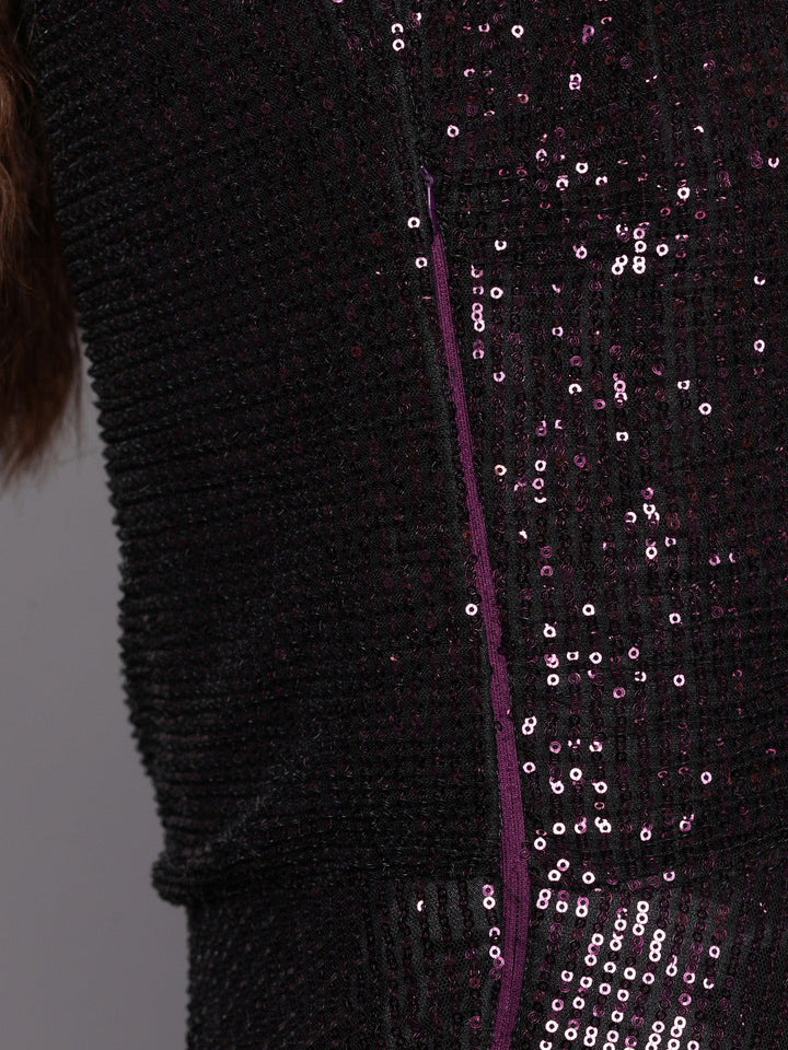 Black Sequinned Cocktail Gown with Ruffled dupatta