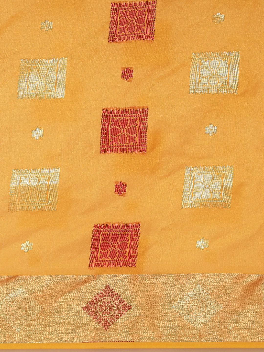 Yellow Resham & Woven Banarasi Silk Saree with Geometrical Motifs