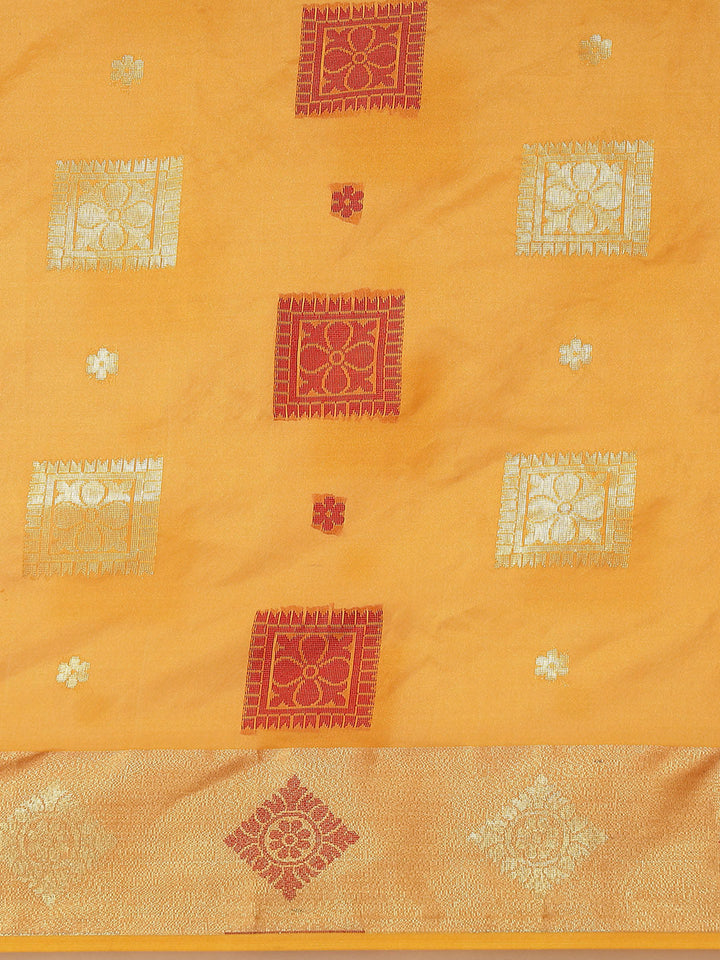 Yellow Resham & Woven Banarasi Silk Saree with Geometrical Motifs