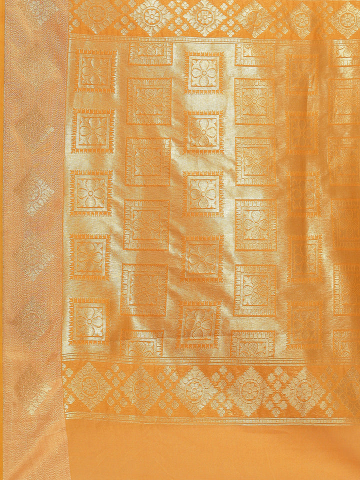 Yellow Resham & Woven Banarasi Silk Saree with Geometrical Motifs