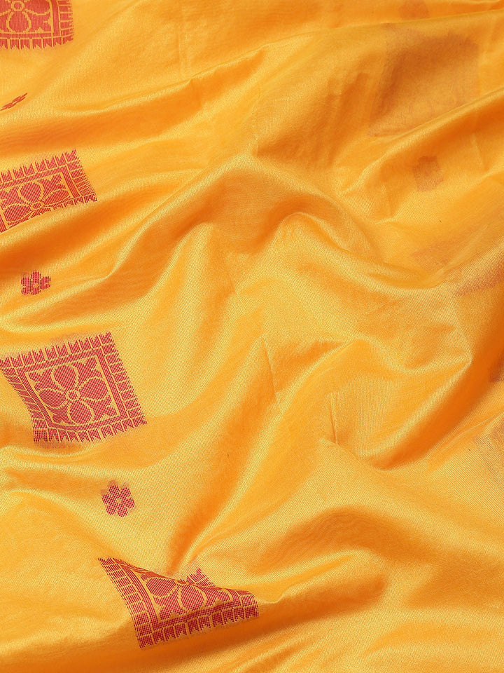 Yellow Resham & Woven Banarasi Silk Saree with Geometrical Motifs