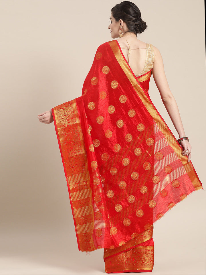 Embellished Silk Saree with Floral Zari Weaving