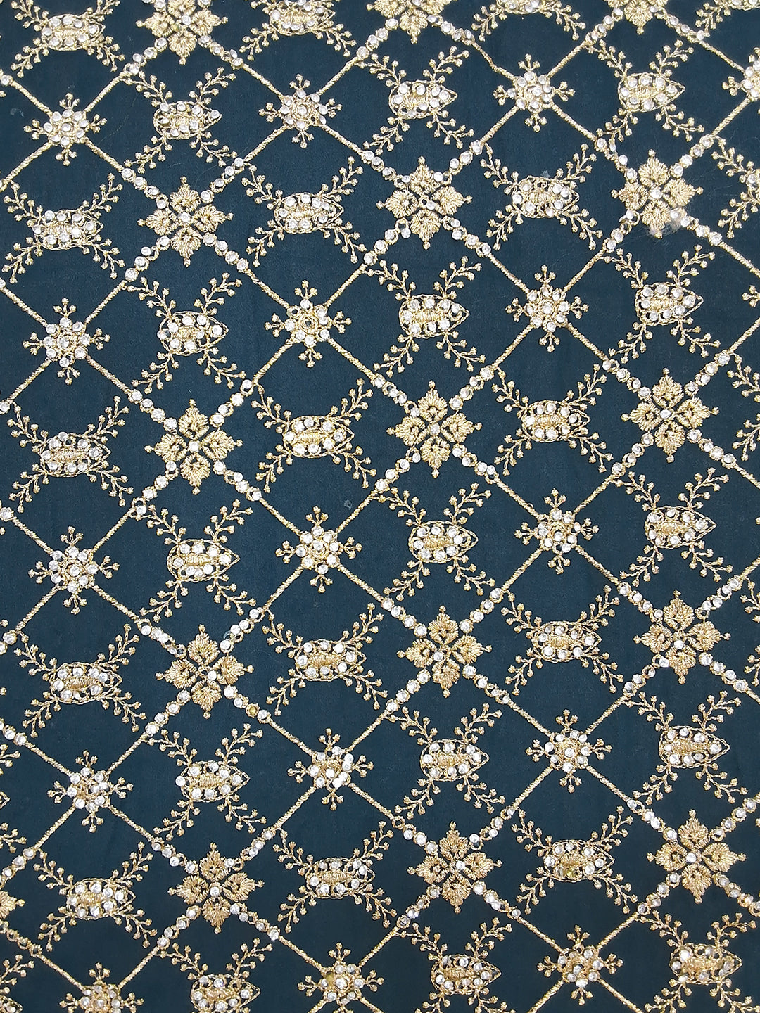 Teal Sequin Embroidered Diamond Lattice Saree with Heavy Border