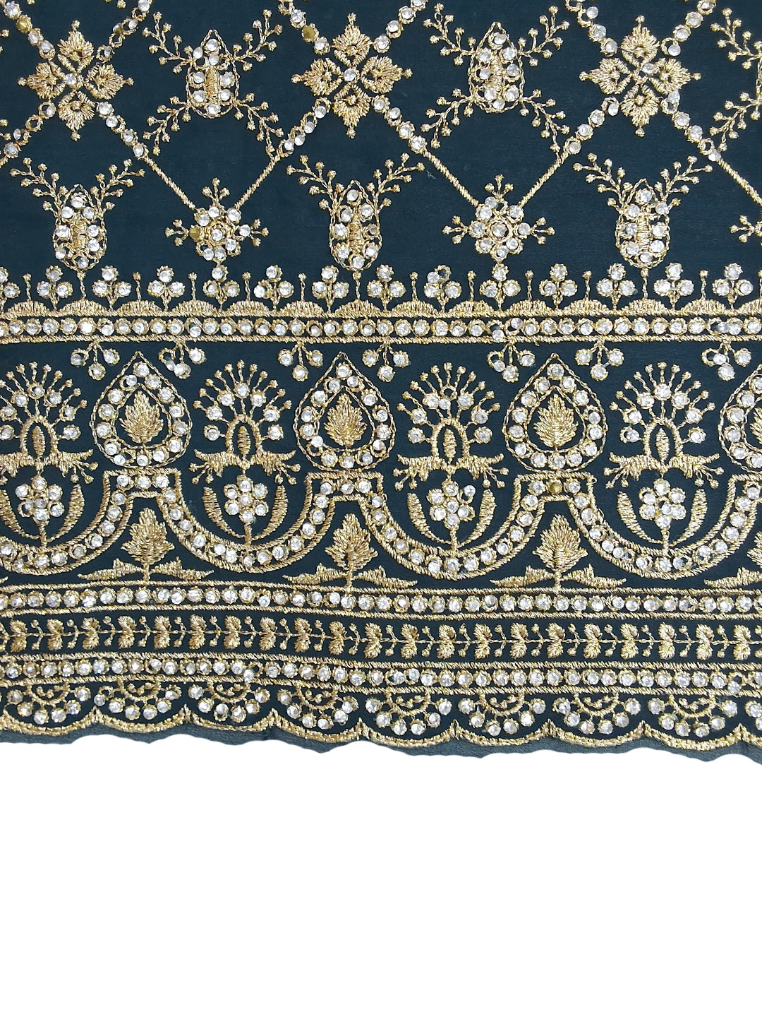 Teal Sequin Embroidered Diamond Lattice Saree with Heavy Border