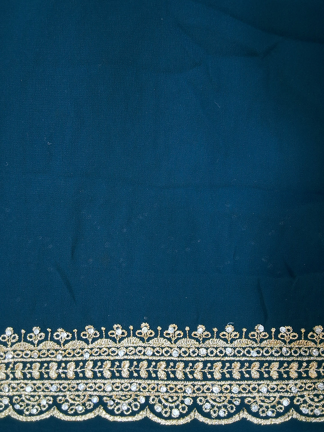 Teal Sequin Embroidered Diamond Lattice Saree with Heavy Border