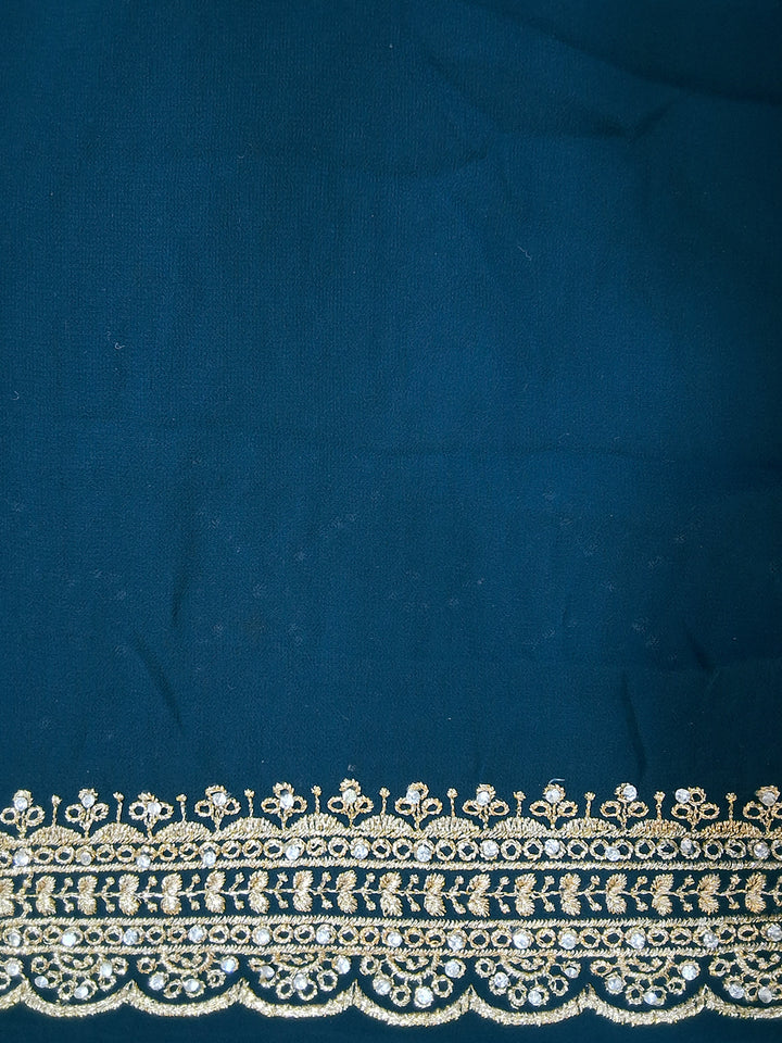 Teal Sequin Embroidered Diamond Lattice Saree with Heavy Border