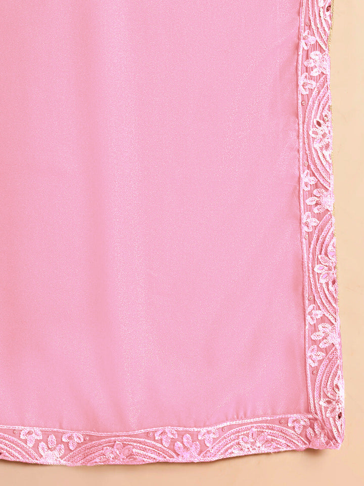 Resham & Sequin Embroidered Kurta Set with Kalidar Pallazo & Crystal Embellishments