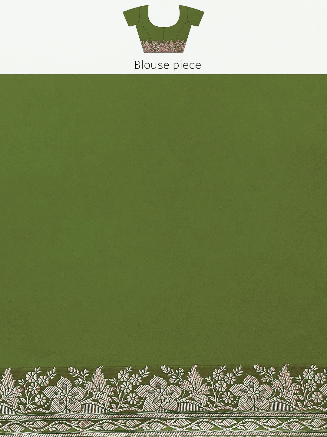 Mehndi Green Solid Banarasi Silk Saree with Zari Woven Floral Border